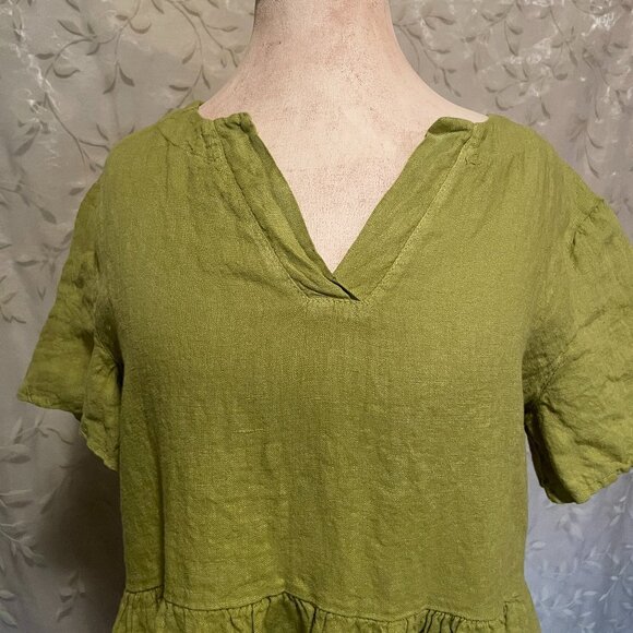 Francesca Bettini Women's 100% Linen Midi Dress Size S Green Tiered Design (NEW) - Picture 2 of 12